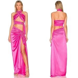Bronx and Banco Cleopatra Cutout Draped Ruched Pink Maxi Dress Size Small
